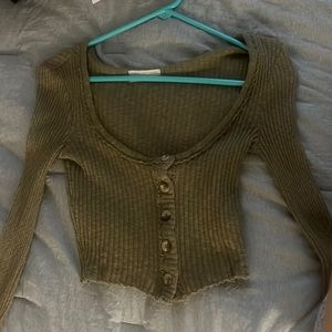 Urban outfitters olive green button down crop top